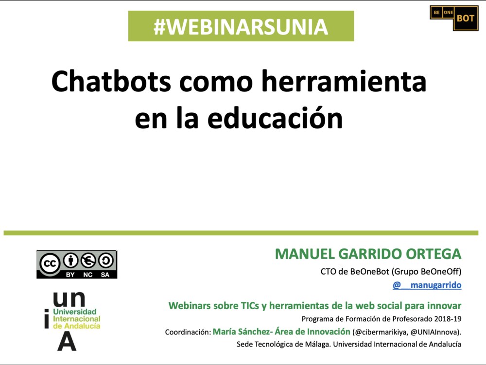 Primera diapositiva: Chatbots como herramienta en la educación